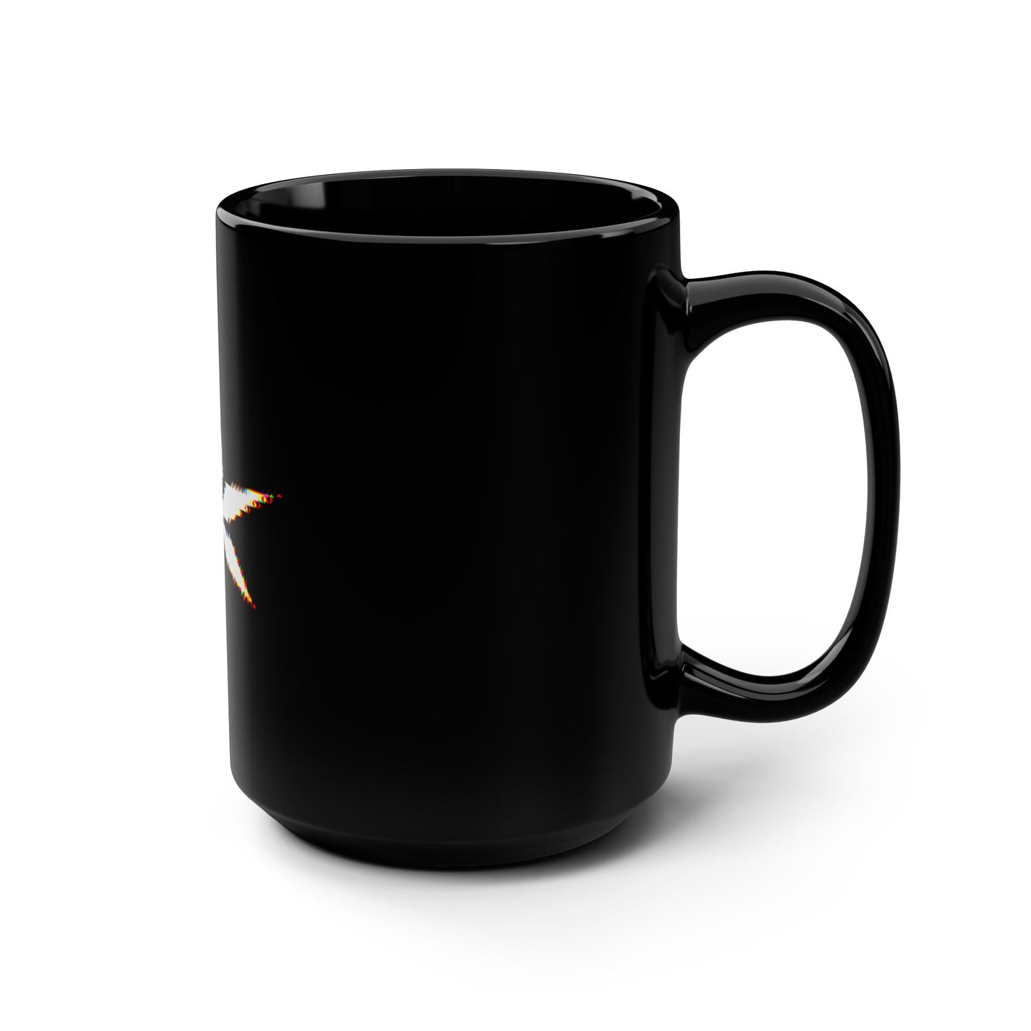 Black Ceramic Mug — Glitch Star Leaf Graphic, 15oz Coffee Cup
